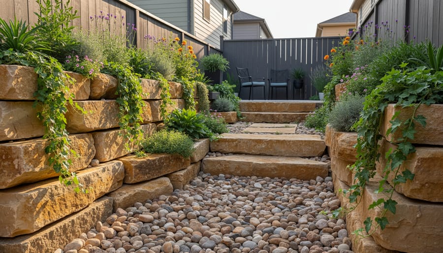 Vertical wall planter using decorative rocks as a top layer and base for stability